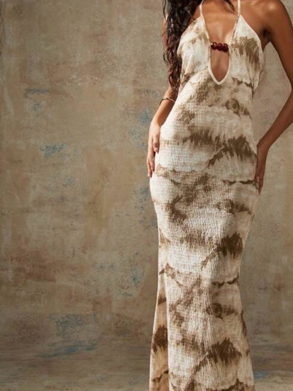 Missguided Beige and Brown Tie-Dye Maxi Dress